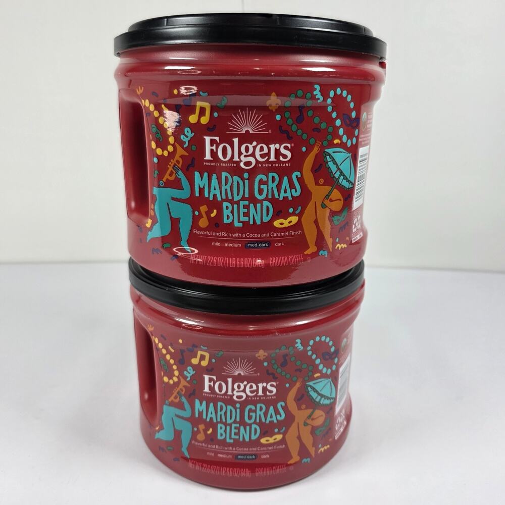 Folgers, Mardi Gras Blend, Ground Coffee, Medium Dark Roast, 22.6 oz, BB: 12/26